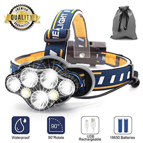 SYOSIN Stirnlampe,7 LED 17000 Lumen Kopflampe,Superheller USB Wiederaufladbare Wasserdicht Leichtgewichts Stirnleuchte für Camping,Fischen,Laufen,Joggen,Wandern,Lesen,Arbeiten