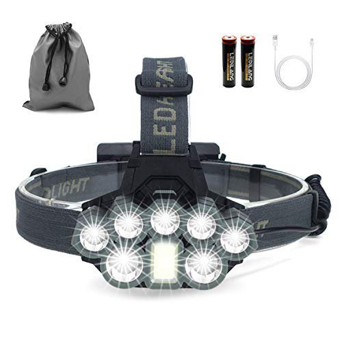 SYOSIN Stirnlampe,8 LED 18000 Lumen Kopflampe,Superheller USB Wiederaufladbare Wasserdicht Leichtgewichts Stirnleuchte für Camping,Fischen,Laufen,Joggen,Wandern,Lesen,Arbeiten