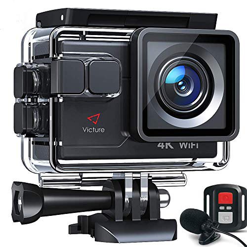Victure AC700 Action Cam 4K WiFi 20MP wasserdichte 40M Unterwasserkamera helmkamera mit EIS Sensor, 2.4G Fernbedienung, externem Mikrofon und Montage Zubehör Kit und 2 Akkus
