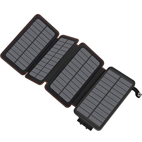 ADDTOP Solar Powerbank 25000mAh wasserdichte Solar Ladegerät mit 4 Solarpanel Tragbare Externer Akku mit Dual Input Ladeport für iPhone XS Max/XR/XS/X / 8/8 Plus, iPad, Samsung Galaxy und viele mehr