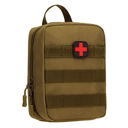 Huntvp Molle Erste Hilfe Tasche mit Rotkreuz Patch Leer Taktische Notfalltasche kleine Medizintasche Wasserdicht EDC Pouch Militärisch First-Aid Medikamentetasche - Braun