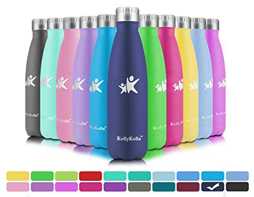 KollyKolla Vakuum Isolierte Edelstahl Trinkflasche, 750ml BPA Frei Wasserflasche Auslaufsicher, Thermosflasche für Kinder, Schule, Mädchen, Sport, Outdoor, Fahrrad, Büro, Fitness (Voll Dunkelblau)