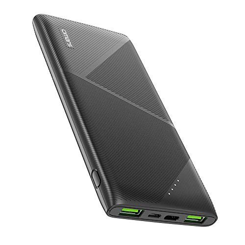 Omars 10000mAh Powerbank Externer Akku Super Slim 3 Ausgänge 2 Fast Charge USB A bis 12V Type C Power Delivery 18W für iPhone 6 7 8 X XR Samsung Galaxy S9 S8 S7 Huawei iPad 10000 Kompakt Power Bank