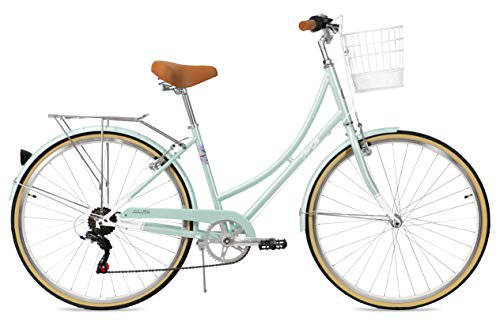 FabricBike Step City Damenfahrrad Amsterdam 28 Zoll Komfort Bike 7 Gang Hollandrad im Retro-Design (Mint Green + Korb)