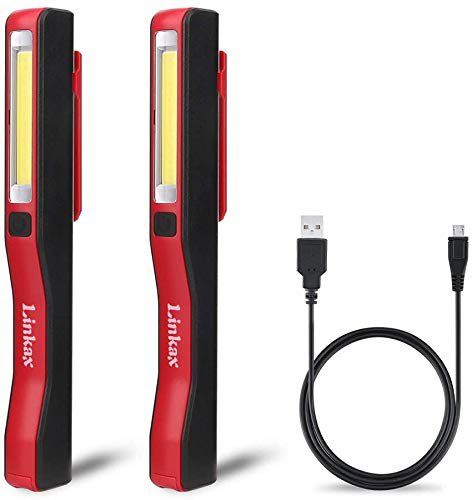 Linkax LED Arbeitsleuchte Taschenlampe Werkstattlampe Inspektionsleuchten Superhelle COB LED Camping Lantern Handlampe Campinglampe mit Magnet Clip USB-Ladekabel Inklusive (Rot, 2 Stück)
