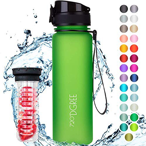 720°DGREE Trinkflasche “uberBottle“ softTouch +Früchtebehälter - 500ml - Auslaufsicher, BPA-Frei - Für Kinder, Schule, Sport, Fitness - Schlanke Tritan Wasserflasche - Leicht, Bruchsicher, Nachhaltig