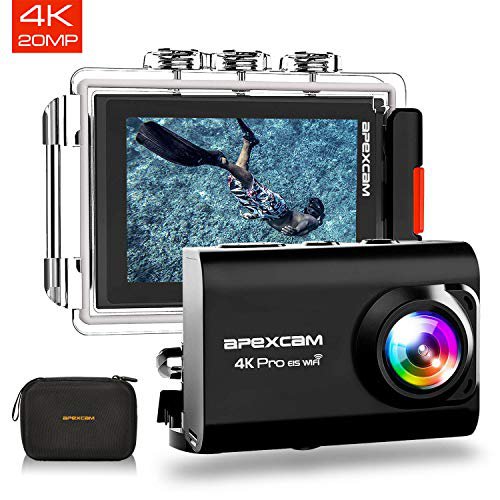 Apexcam Action cam 4K 20MP Sportkamera EIS WiFi wasserdichte Unterwasserkamera 40M Externes Mikrofon 2.0'LCD 170 ° Weitwinkel 2,4G Fernbedienung 2x1200mAh-Batterien und andere