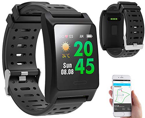 newgen medicals Sportuhr: Fitness-GPS-Armbanduhr, Herzfrequenz-Anzeige, Farb-Display, App, IP68 (Pulsuhr ohne Brustgurt)