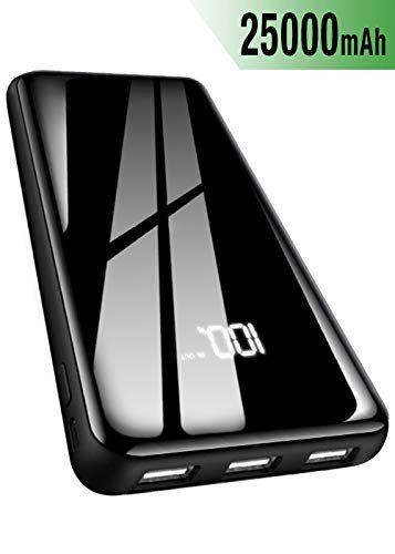 Gnceei Powerbank 25000mAh 2019 Neu Glasoberflächen Externer Akku mit 2 Eingänge und 3 Ausgänge Handy Power Bank für Smartphones, Android-Telefon, Tablett