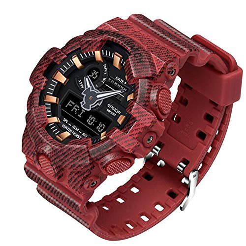 ZSDGY Wasserdichte Elektronische Uhr, Männliche Student Outdoor-Sportuhr, Multifunktions-Denim-Uhr,D