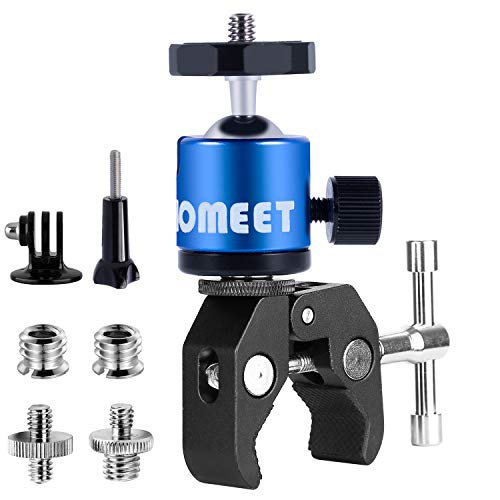 Homeet Super Klemme Fahrrad Halterung für GoPro, Kamera Lenker Halterung Metall Klammer mit 1/4”-3/8” Mutter Gewinde Mini Kamera Kugelkopf für SJCAM Akaso Garmin DBPOWER YI 4K Action Kamera, Blau