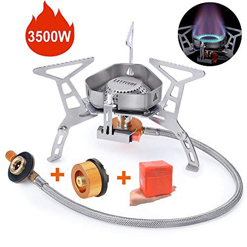 LATTCURE Gas Campingkocher 3500W Faltbar Edelsathl Gaskocher mit Piezozündung und Aufbewahrungsbox Gasbrenner für Outdoor Camping Picknick