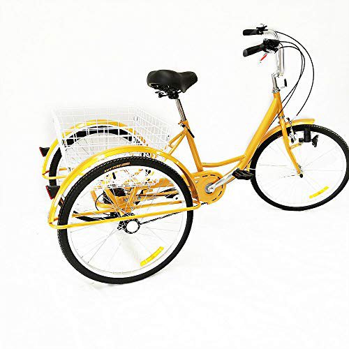 OU BEST CHOOSE 6 Gang 3 Rad Fahrrad, 24" Dreirad für Erwachsene, Einstellbares Trike Cruise Fahrrad mit Korb, für Outdoor Sport Picknick Shopping, (Licht)