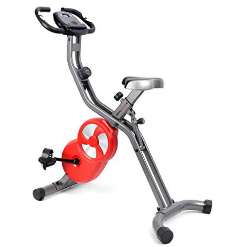 Ultrasport F-Bike 700 Pro Heimtrainer, Ergometer mit Trainingscomputer und Handpulssensoren, mit 8-fach einstellbarem Widerstand, klappbar, dunkelgrau rot