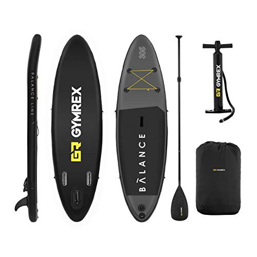 GR Gymrex Gymrex GR-SPB305 Stand Up Paddling Board aufblasbar 135kg 305 x 79 cm SUP mit Transporttasche, Luft-Pumpe, Doppelkopfpaddel, Fußleine, Reparatur-Kit