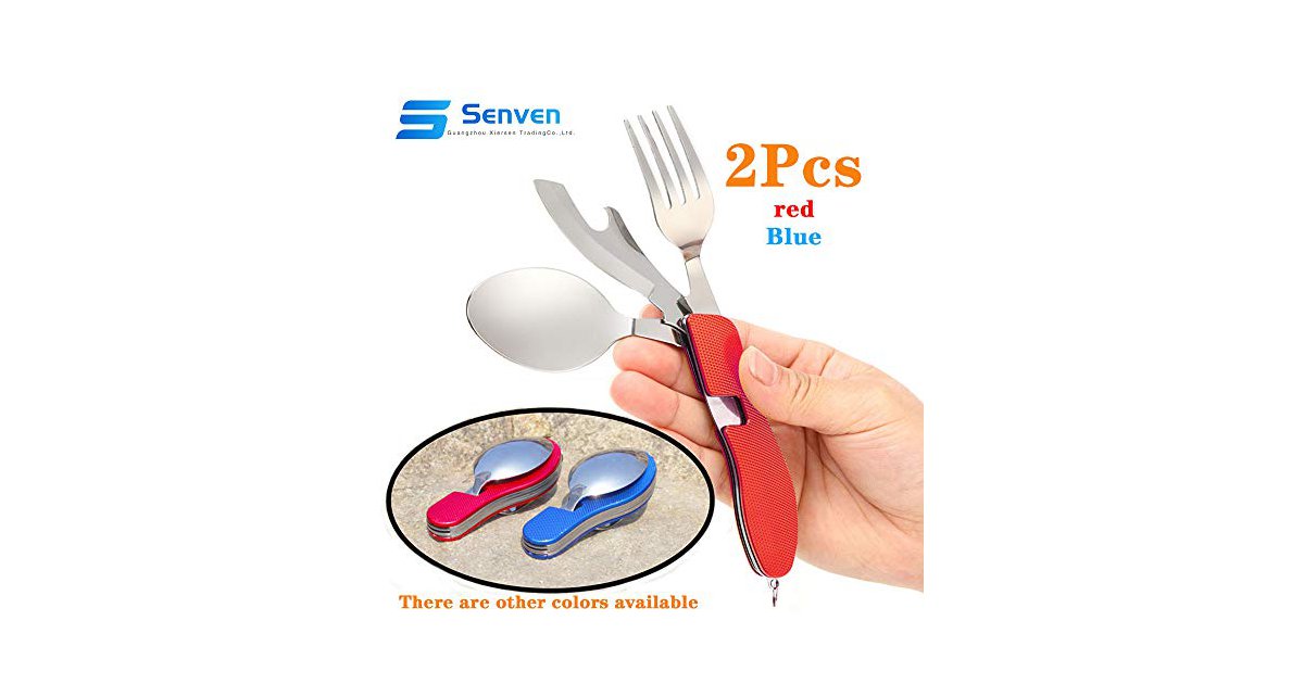 Senven 4-in-1 Campingbesteck - Faltbares Edelstahl Set 2 Stück
