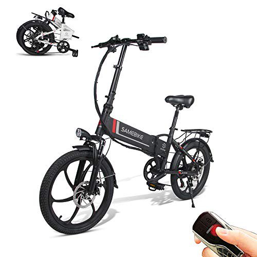 SAMEBIKE Elektro Fahrrad mit Fernbedienung 20 Zoll Aluminium Pro Smart Folding tragbare E-Bike 48V 10AH Lithium-Batterie E-Bike E-Faltrad Schwarz