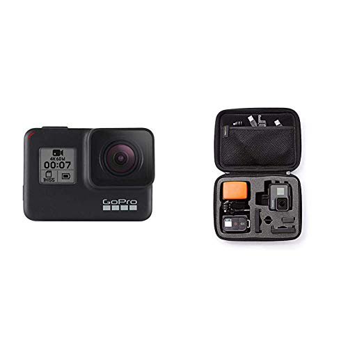 GoPro HERO7 Schwarz - wasserdichte Digitale Actionkamera mit Touchscreen, 4K-HD-Videos, 12-MP-Fotos, Livestreaming, Stabilisierung & Amazon Basics Tragetasche für  Actionkameras, Gr. S