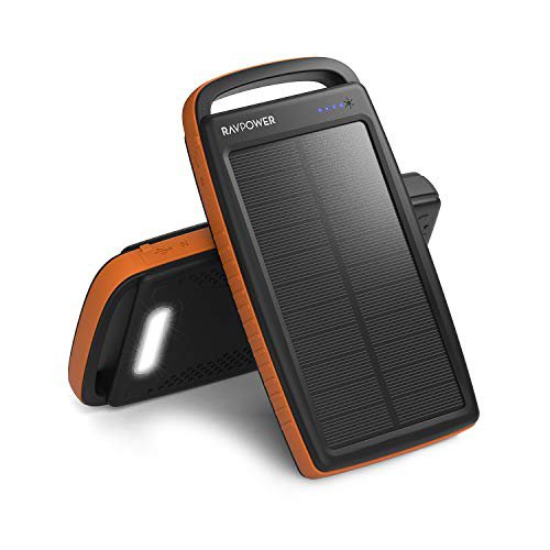 RAVPower Solar Powerbank 20000mAh Tragbare Solar Ladegerät mit Dualer USB Ausgänge und Taschenlampe Externe Akku für Smartphone und Tablet