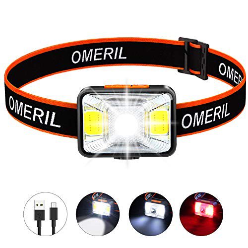 OMERIL Stirnlampe LED Wiederaufladbar USB Kopflampe Stirnlampe Kinder, Sehr hell, wasserdichte Mini Stirnlampe Rotlicht für Joggen, Laufen, Campen, Angeln [ inkl. USB Kabel ] [Energieklasse A++]