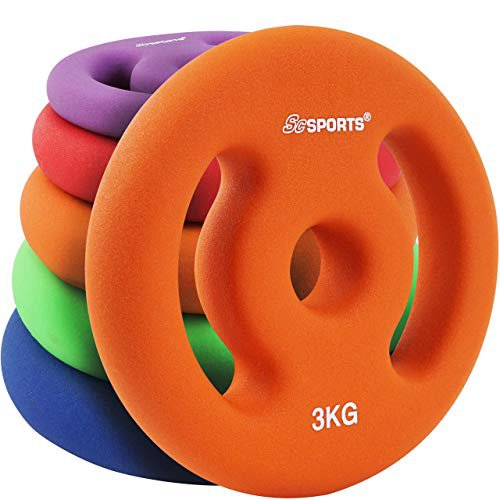 ScSPORTS Hantelscheiben Neopren mit Griffen, 6 kg Set: 2 x 3 kg, Guss Gewichte, 30/31 mm Bohrung, Orange