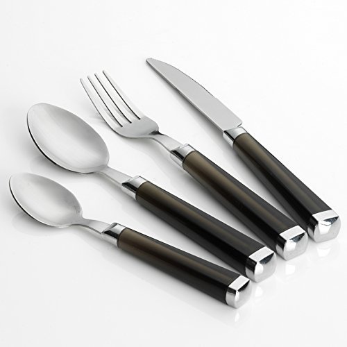 #11 Besteck Set Camping Essbesteck besteckset Grill 16 Teile mit schwarzen Kunststoffgriffen für 4 Personen - Edelstahl, Besteckset, Camping, Küche mit seinem modernen Design Maße: ca. 16 cm und 22 cm.