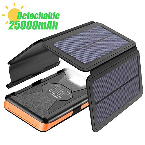 X-DRAGON Solar Powerbank 25000mAh Solarladegerät mit 4 Solarzellen, LED Taschenlampe und Wasserdichter Externer Batterie für das Handy iPhone Huawei Smartphone