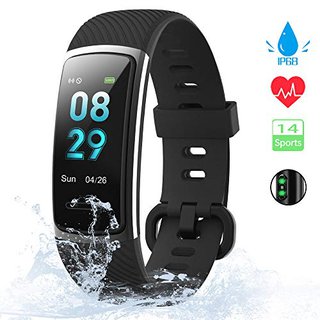KUNGIX Neuestes Modell Fitness Armband Schrittzahler Uhr IP68 Wasserdicht Smartwatch Fitness Tracker mit Pulsmesser Smart Watch fur Damen Herren Kinder iOS Android Kompatibel