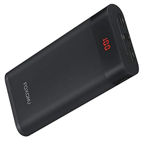 FOXONU 26800mAh Powerbank, Externer Akku Mit LED Digital Display Power Bank, Hohe Kapazität mit 2 Eingänge und 2 USB Ausgänge für Handy, iPhone, iPad, Samsung Galaxy und Tablet