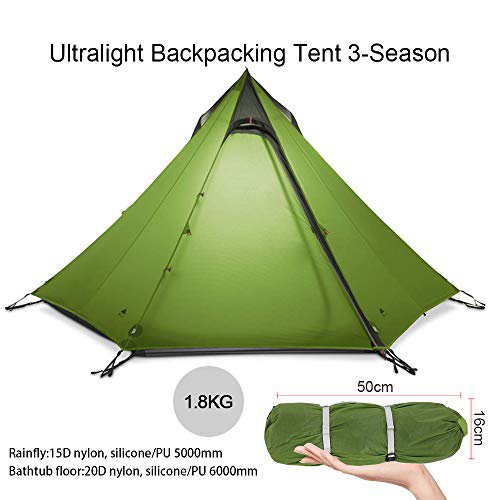 KIKILIVE Ultraleichtes Zelt 3 Season Camping Zelt für 2-3 Personen Outdoor Camping,Wasserdichtes Rucksack-Pyramiden-Zelt,schnell aufgebautes Tipi-Zelt,Kajakfahren,Klettern,Wandern