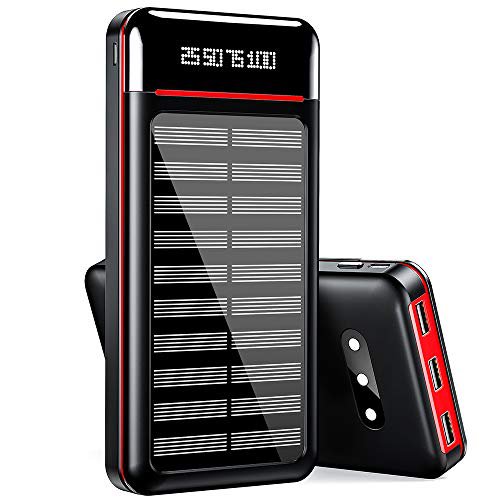 RLERON Powerbank 25000mAh Höhe Kapazität Solar Externer Akku, Solarladegeräte mit Drei 2.4A USB Ausgängen und Zwei 2.4A Eingänge, Tragbares Ladegerät für Smartphones und Tablettes