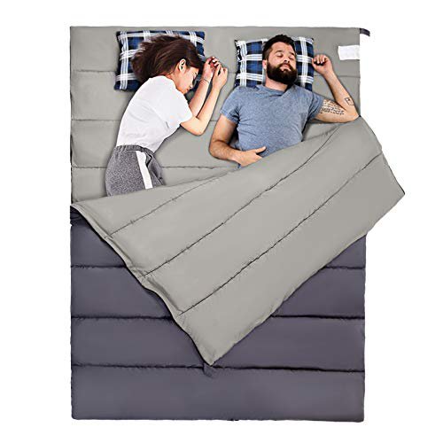 Active Forever Doppelschlafsack, Leichter Wasserdichter Schlafsack Für 2 Personen Mit 2 Kissen Für Kalte Herbst- Und Wintermonate (0 ℃ -10 ℃) Camping, Backpacking Oder Outdoor-Wandern