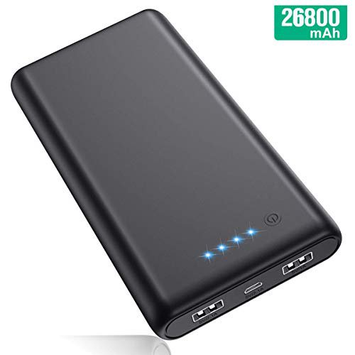 Ekrist Powerbank 26800mAh【Hohe Kapazität】 Externer Akku mit 2-Port Output Ultrakompakter Akkupack mit 4 LEDs Tragbares Ladegerät Externer Batterie Pack Power Bank für iPhone Samsung Galaxy-Schwarz