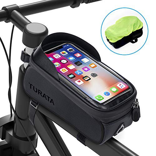 TURATA Fahrrad Rahmentasche Wasserdicht Fahrradtasche Lenkertasche Handyhalterung  Handyhalter Handytasche Oberrohrtasche mit Kopfhörerloch Reflektierend für  Smartphone unter