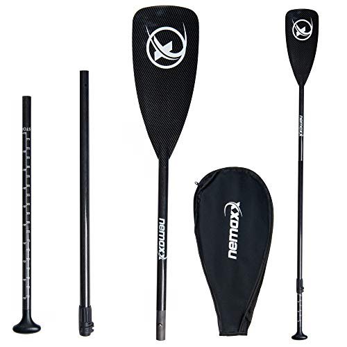 Nemaxx Professional Carbon Speed Paddel 3-teilig für SUP - extra stabil & leicht 702g - Sink-Stop-Funktion, verstellbar, Karbon Blatt inkl. Tasche