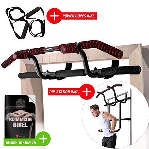 Sportstech Premium Kombi-Paket! 6in1 Klimmzugstange - Deutsche Qualitätsmarke - Türreck für Türrahmen ohne Bohren, Pull-Up Bar für Crossfit Krafttraining Zuhause, KS600 multifunktional + inkl. eBook