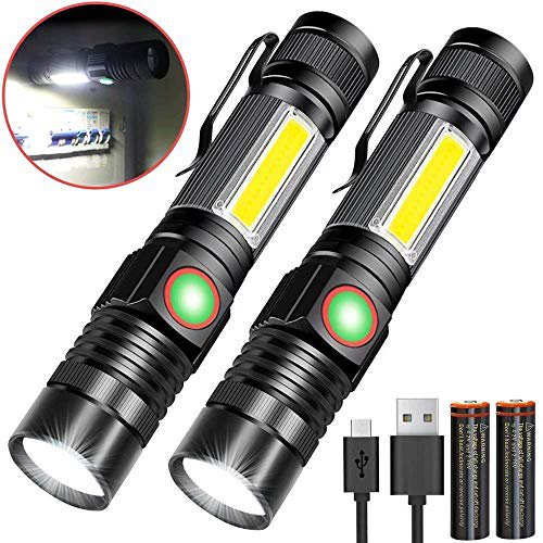 Karrong Taschenlampe LED Magnet USB Aufladbar Zoombar (Mit 18650 Akku)  COB Arbeitsleuchte Super Hell, Outdoor Wasserdicht Taschenlampen, 4 Modi für Kinder Outdoor Camping Notfall