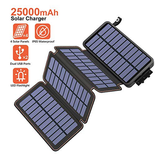Hiluckey Solar Powerbank 25000mAh Wasserdicht Power Bank mit Dual 2.1A Output Tragbares Solar Ladegerätfür für iPhone, Samsung Galaxy, iPad und Smartphones