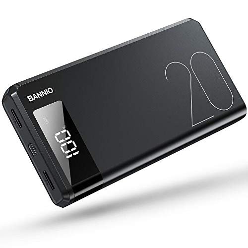 BANNIO 20000mAh Externer Akku,Hohe Kapazität Powerbank,USB C & Micro 2 Eingänge und 2 Ausgänge USB Port Power Bank mit LCD Digital Display für iPhone,iPad,Samsung Galaxy und viele mehr,Schwarz,Matt