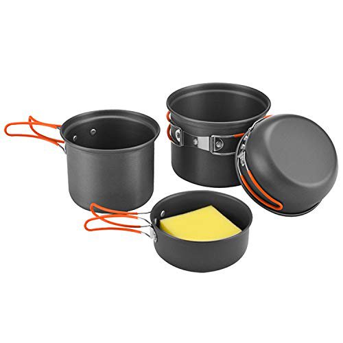 Bulin 5-Teilig Camping Geschirr Set Kochgeschirr 3-4 Personen Alu Outdoor Töpfe Pfannen Schüsseln