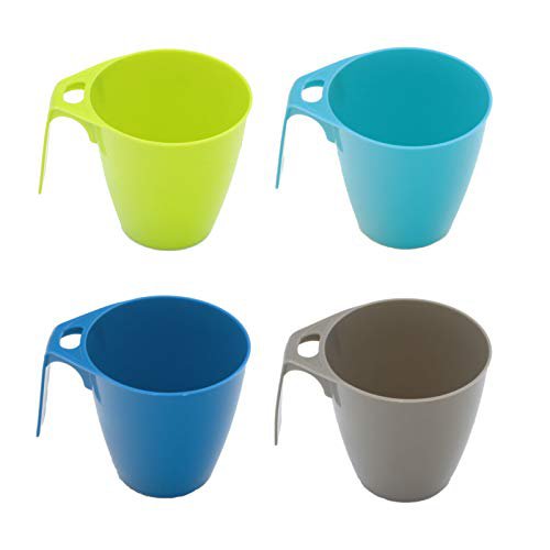 #11 Camping Geschirr 4 Tassen 300 ml ideal Camping stapelbar in bunt Kaffeetasse Kaffeebecher Becher Campinggeschirr Picknick Kindergeschirr modernes Design Outdoor Suppentassen blau grün Henkelbecher
