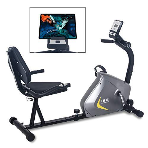 ISE Ergometer Heimtrainer mit Magnetbremssystem, Transporträdern, Pulssensoren und LCD-Display, 8 einstellbare Widerstandsstufen, bis 110 kg, Sicherheit geprüft