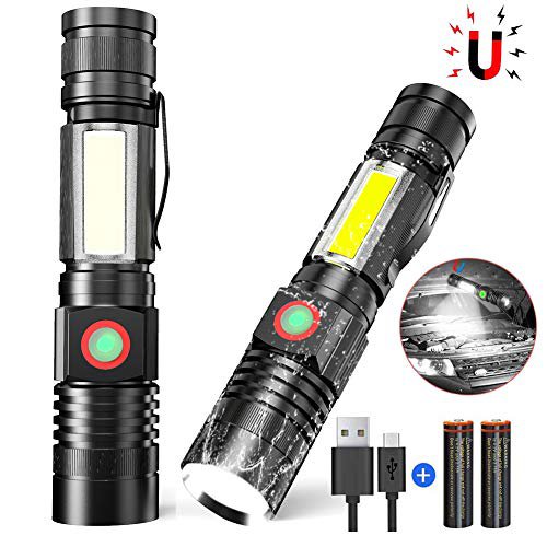 iToncs Taschenlampe LED Hohe Leuchtkraft, Mini USB Aufladbar Camping Taschenlampe mit Magnet, Wetterfesten Hochgradigen Legierung Led Taschenlampen für Kinder SOS COB Arbeitsleuchte LED mit 4 Modi