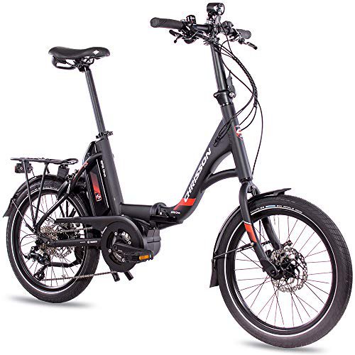 CHRISSON 20 Zoll E-Bike Klapprad EFB schwarz - E-Faltrad mit Active Line Mittelmotor 250 W 40 Nm und 9 Gang Shimano Sora Schaltung - Pedelec Faltrad für Damen und Herren, praktisches Elektro Klapprad