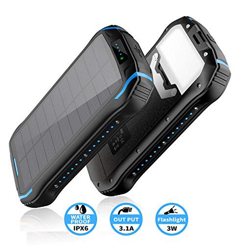elzle Elzle Solar Ladegerät 26800mAh, Solar Power Bank 15W Ausgabe(5V/3A) schnelles Aufladen Tragbarer wasserdichter externer Backup-Akku mit 18 integrierte LED-Leuchten für iOS, Samsung Galaxy und mehr