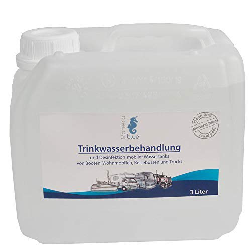 Monerablue 3L Trinkwasser Wasseraufbereitung Konservierung für Camper, Boot, Yacht, Trucks, Wohnmobile, Mobile Tanks, Entkeimung, reines Wasser, Tankreinigung, umweltveräglich