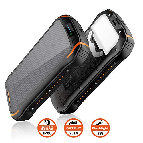 elzle Powerbank solar 26800mAh, Solar Ladegerät schnelles Aufladen mit 2 Eingangsports/ 3 Ausgängen Tragbarer wasserdichter externer Backup-Akku für Smartphones, Outdoor-Aktivitäten