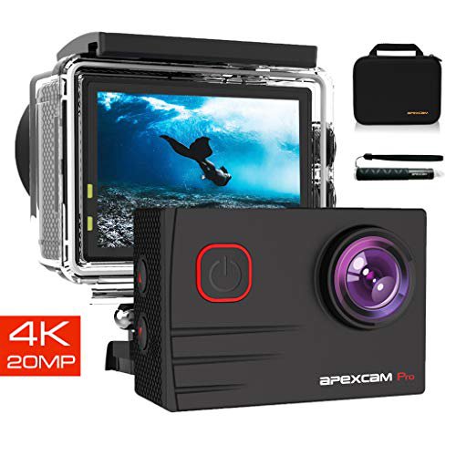 Apexcam Pro Action Cam 4K 20MP Sportkamera WiFi Unterwasserkamera 2.4G Fernbedienung Wasserdicht 40m 2.0 Zoll LCD Bildschirm 170 ° Weitwinkel mit Zwei 1200mAh Batterien externes Mikrofon