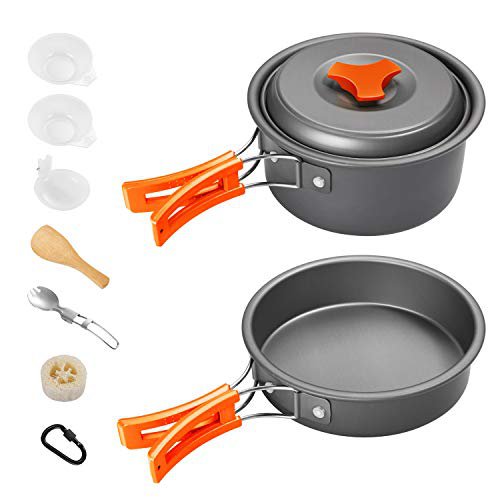 Gonex Camping Kochtopf Set Töpfe Kochgeschirr Tragbarer Topf mit Nylontasche 11/13 Stück Koch Zubehör für Outdoor Rucksacktour Wandern Picknick, Orange