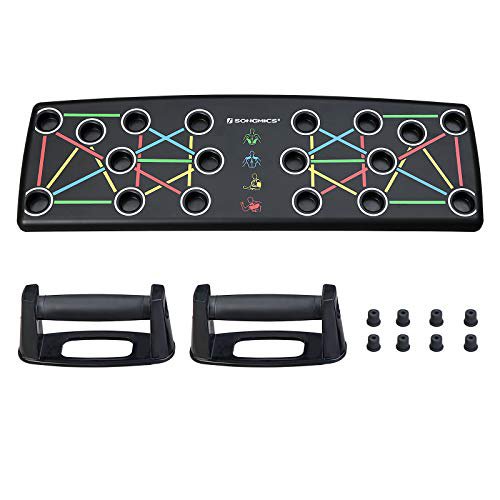 SONGMICS Liegestützgriffe mit Push-up-Board, 14-in-1 Liegestützbrett, Fitnesstraining für zu Hause, Sportgerät, Muskelaufbau, Bodybuilding, Farbmarkierungen, rutschfest, schwarz SPU121BK